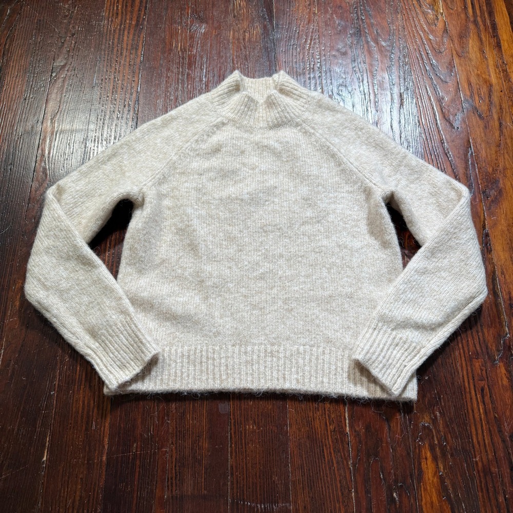 Banana Republic Sweater Womens XXS Beige Wool Blend Mock Neck Raglan